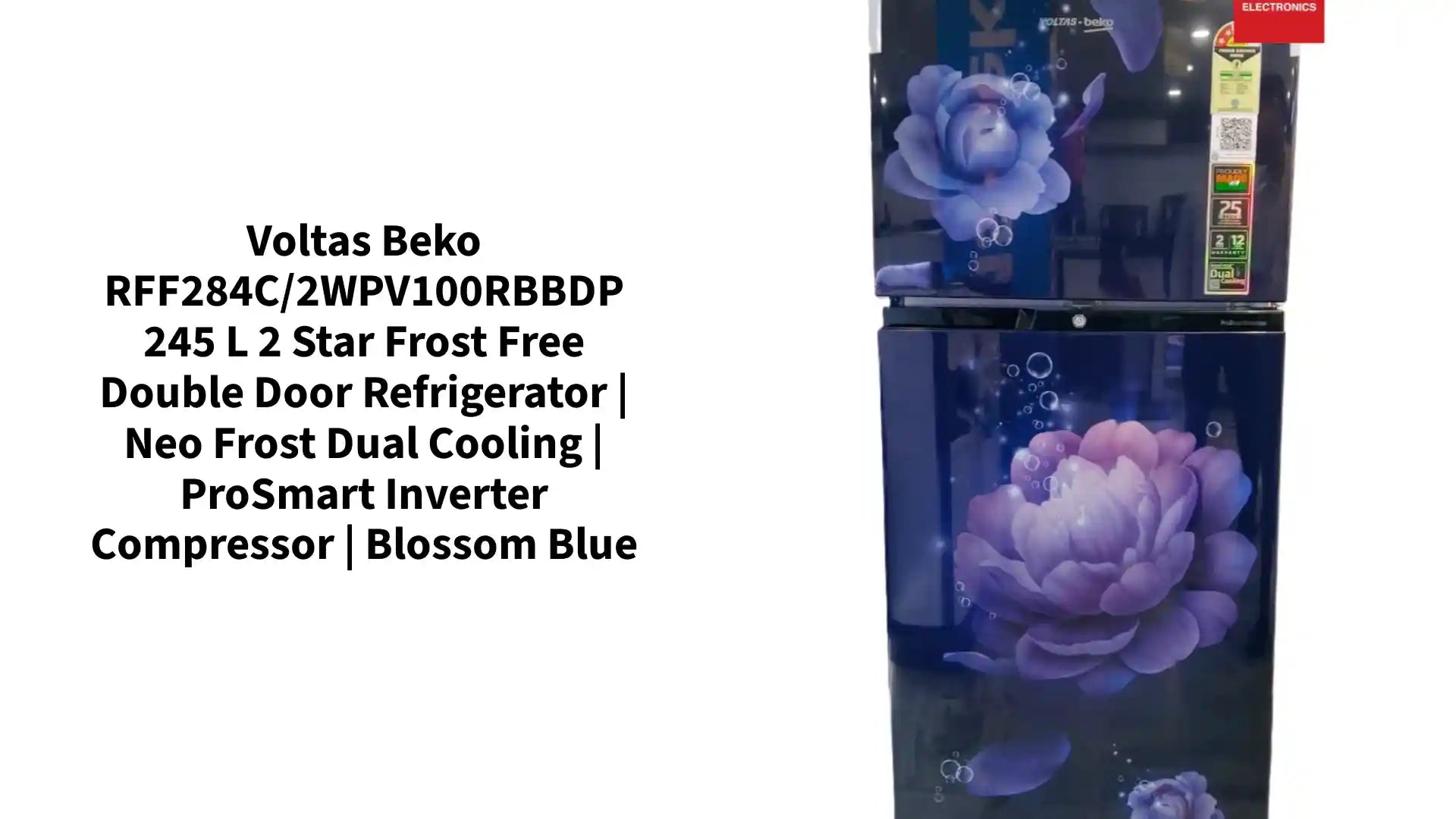 Voltas Beko RFF284C/2WPV100RBBDP 245 L 2 Star Frost Free Double Door Refrigerator | Neo Frost Dual Cooling | ProSmart Inverter Compressor | Blossom Blue by@Outfy