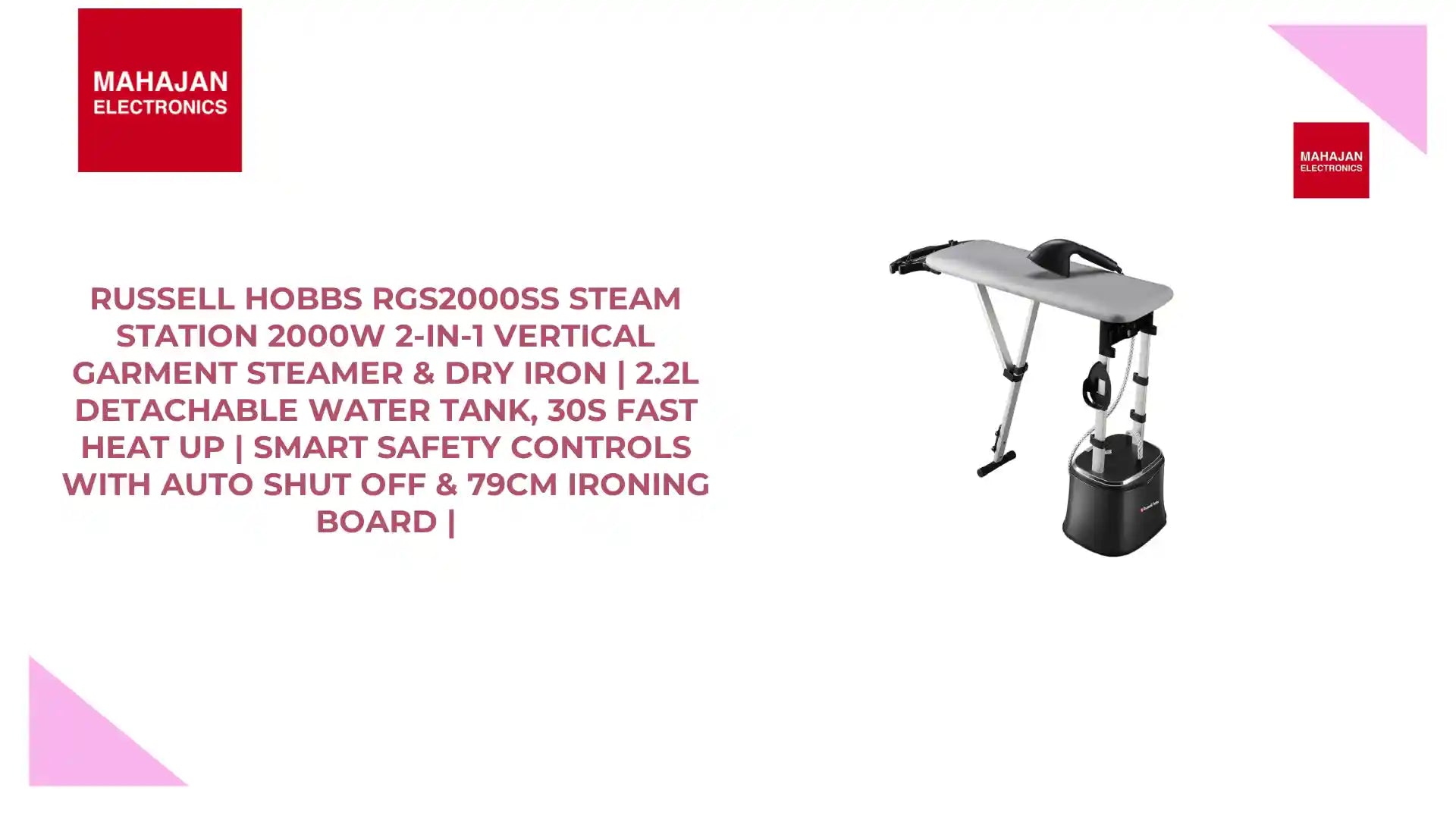 Russell Hobbs RGS2000SS Steam Station 2000W 2-in-1 Vertical Garment Steamer & Dry Iron | 2.2L Detachable Water Tank, 30s Fast Heat Up | Smart Safety Controls with Auto Shut Off & 79cm Ironing Board | by@Outfy