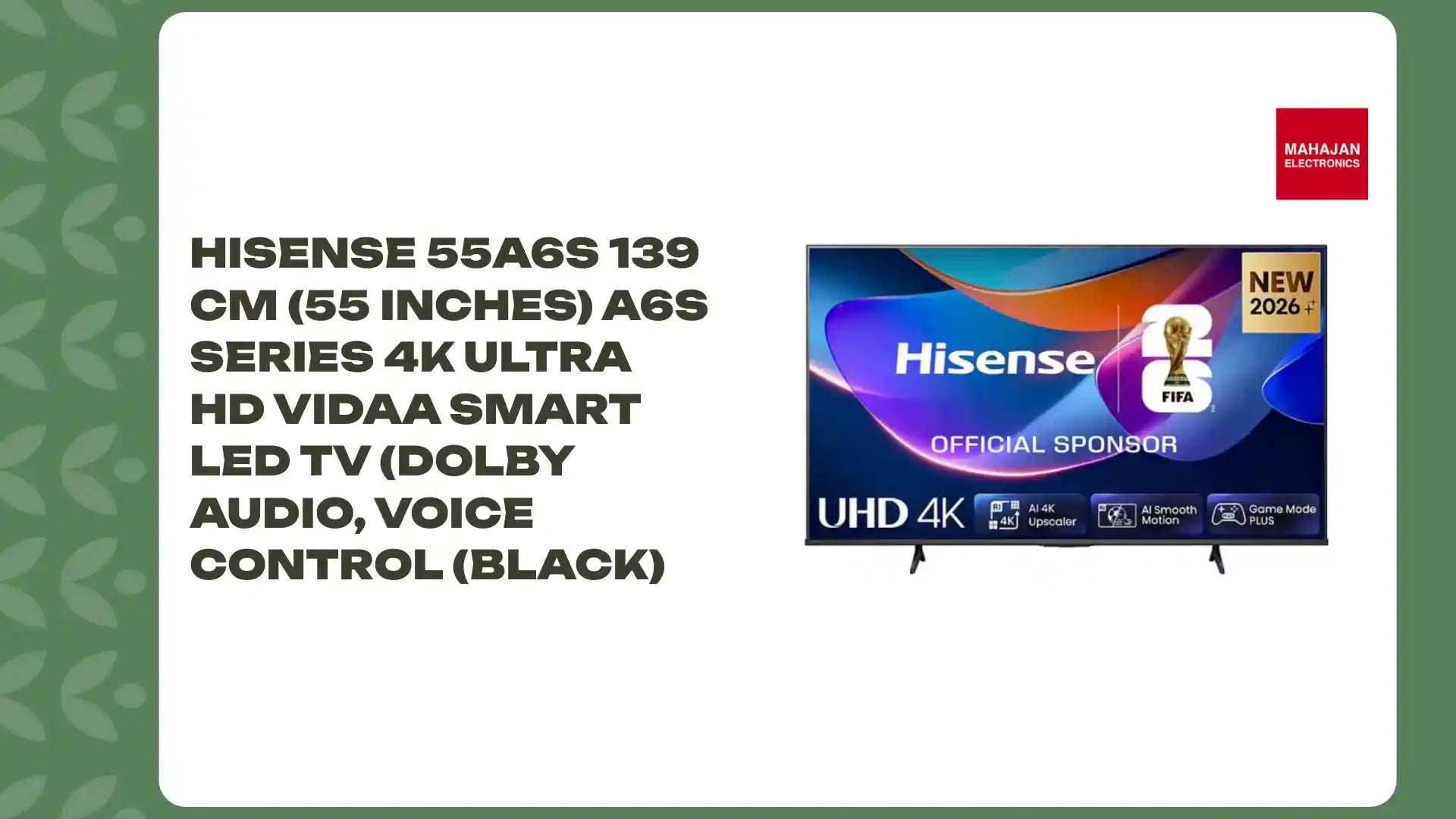 Hisense 55A6S 139 cm (55 inches) A6S Series 4K Ultra HD VIDAA Smart LED TV (Dolby Audio, Voice Control (Black) by@Outfy
