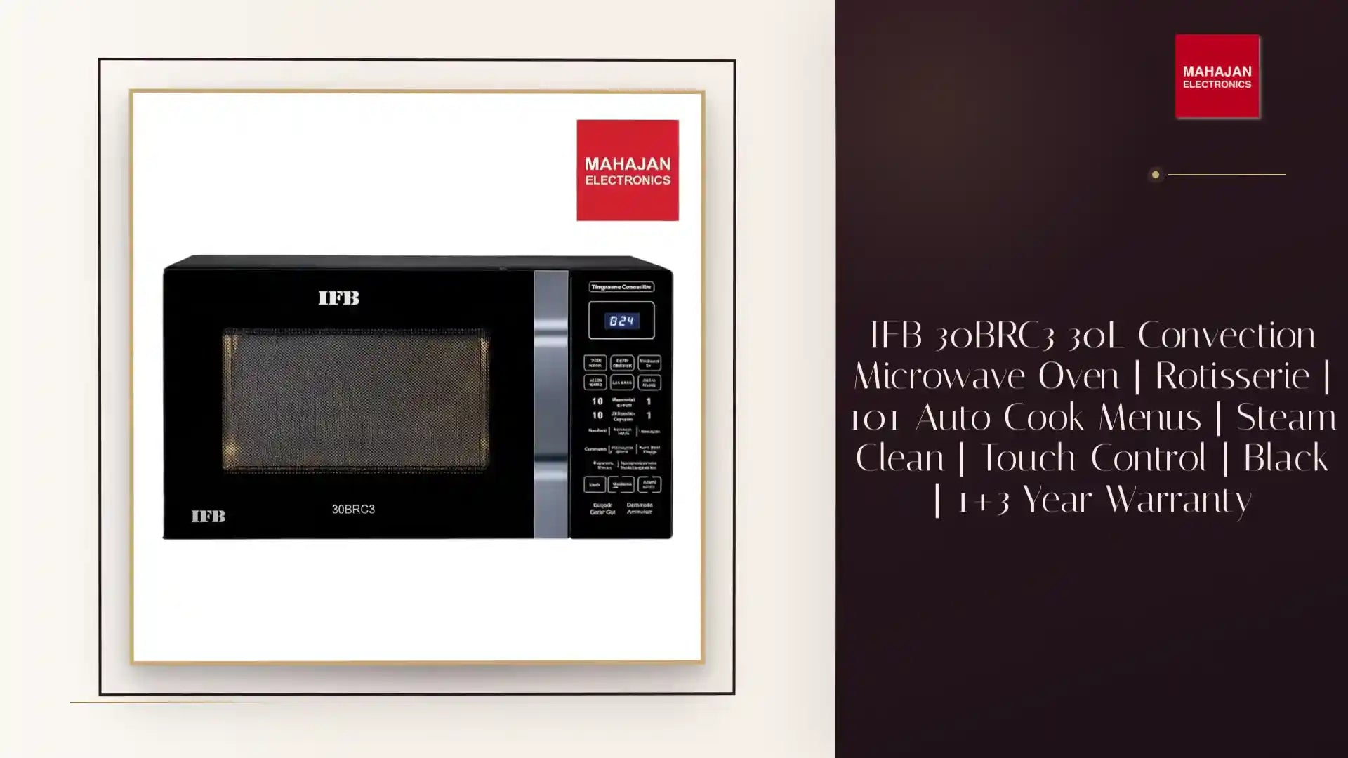 IFB 30BRC3 30L Convection Microwave Oven | Rotisserie | 101 Auto Cook Menus | Steam Clean | Touch Control | Black | 1+3 Year Warranty by@Outfy