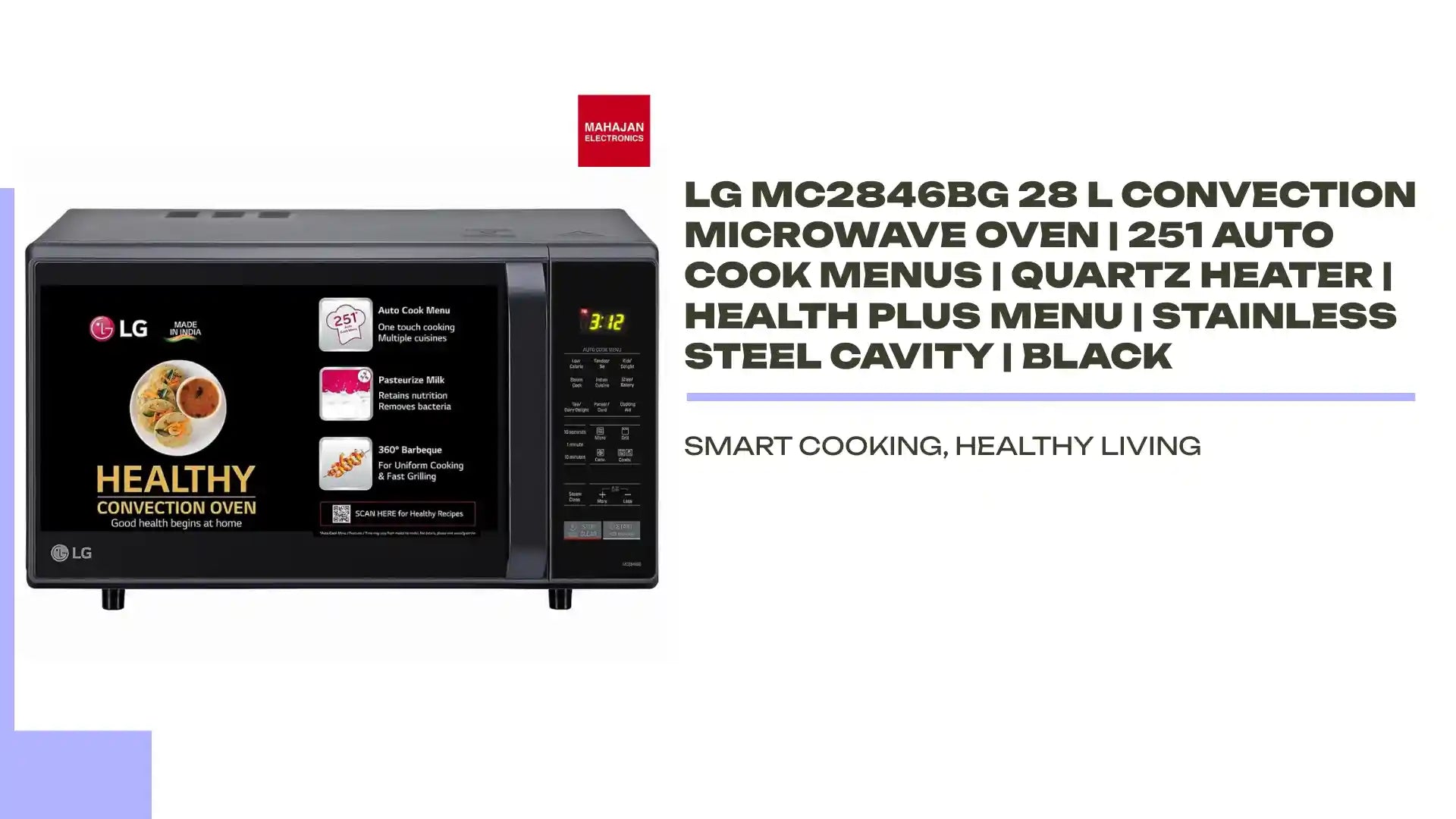 LG MC2846BG 28 L Convection Microwave Oven | 251 Auto Cook Menus | Quartz Heater | Health Plus Menu | Stainless Steel Cavity | Black by@Outfy