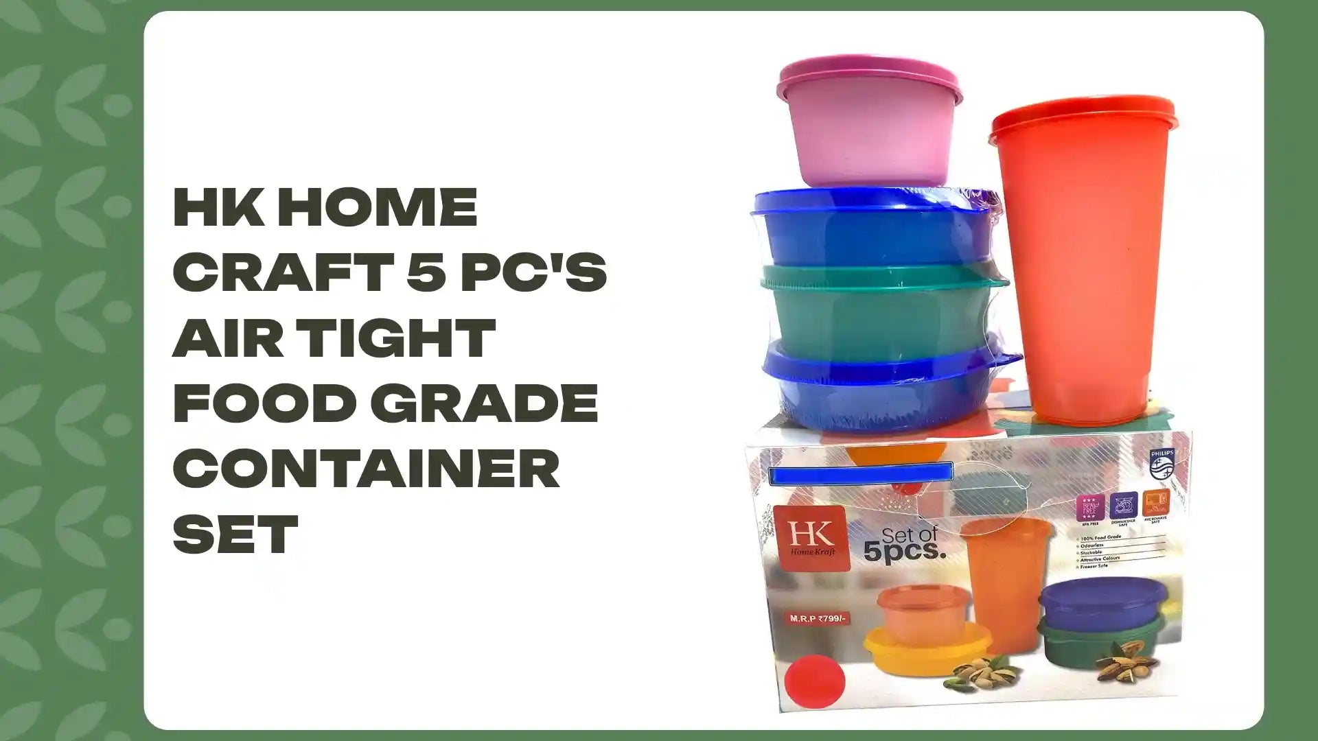 HK Home Craft 5 PC's AIR Tight Food Grade Container Set by@Outfy