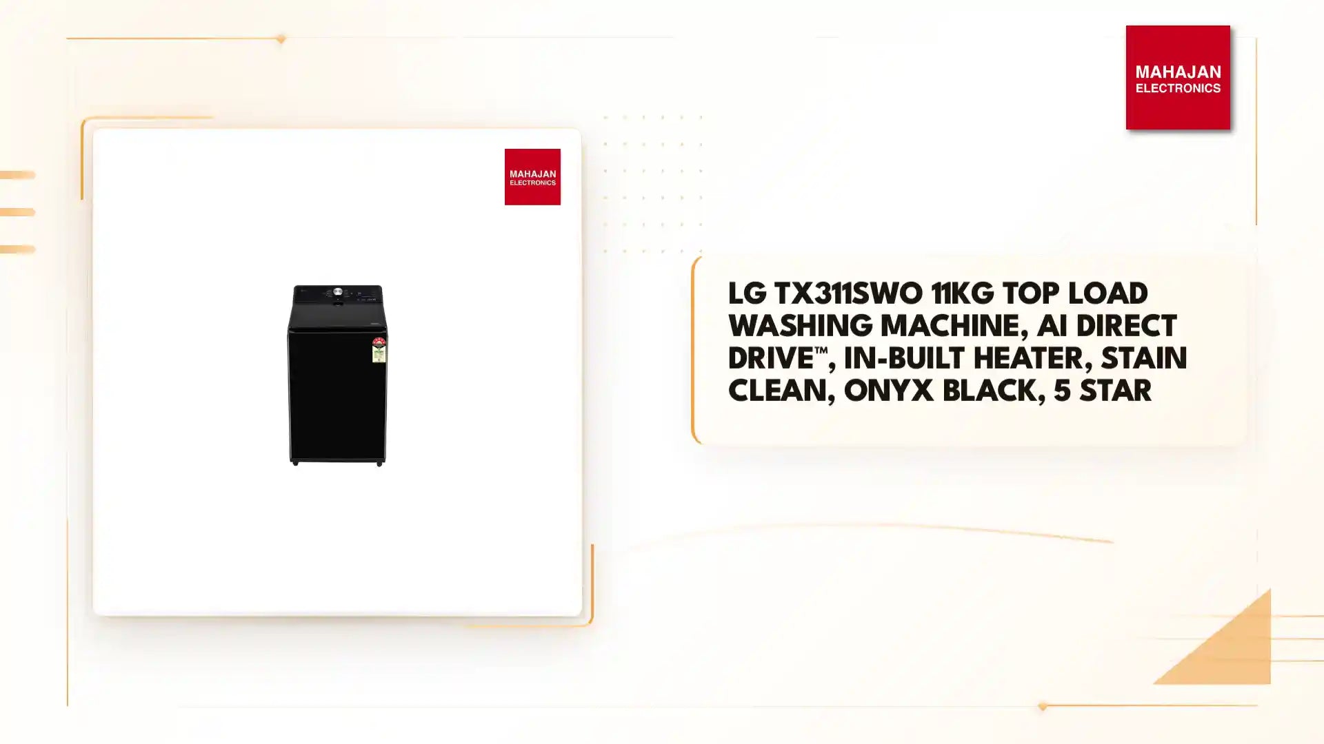 LG TX311SWO 11Kg Top Load Washing Machine, AI Direct Drive™, In-Built Heater, Stain Clean, Onyx Black, 5 Star by@Outfy