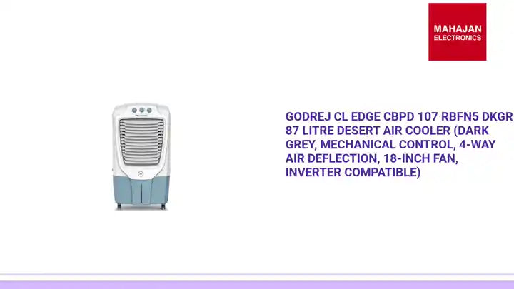 Godrej CL EDGE CBPD 107 RBFN5 DKGR 87 Litre Desert Air Cooler (Dark Grey, Mechanical Control, 4-Way Air Deflection, 18-Inch Fan, Inverter Compatible) by@Outfy