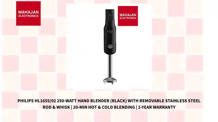 Philips HL1655/02 250-Watt Hand Blender (Black) with Removable Stainless Steel Rod & Whisk | 20-Min Hot & Cold Blending | 2-Year Warranty by@Outfy