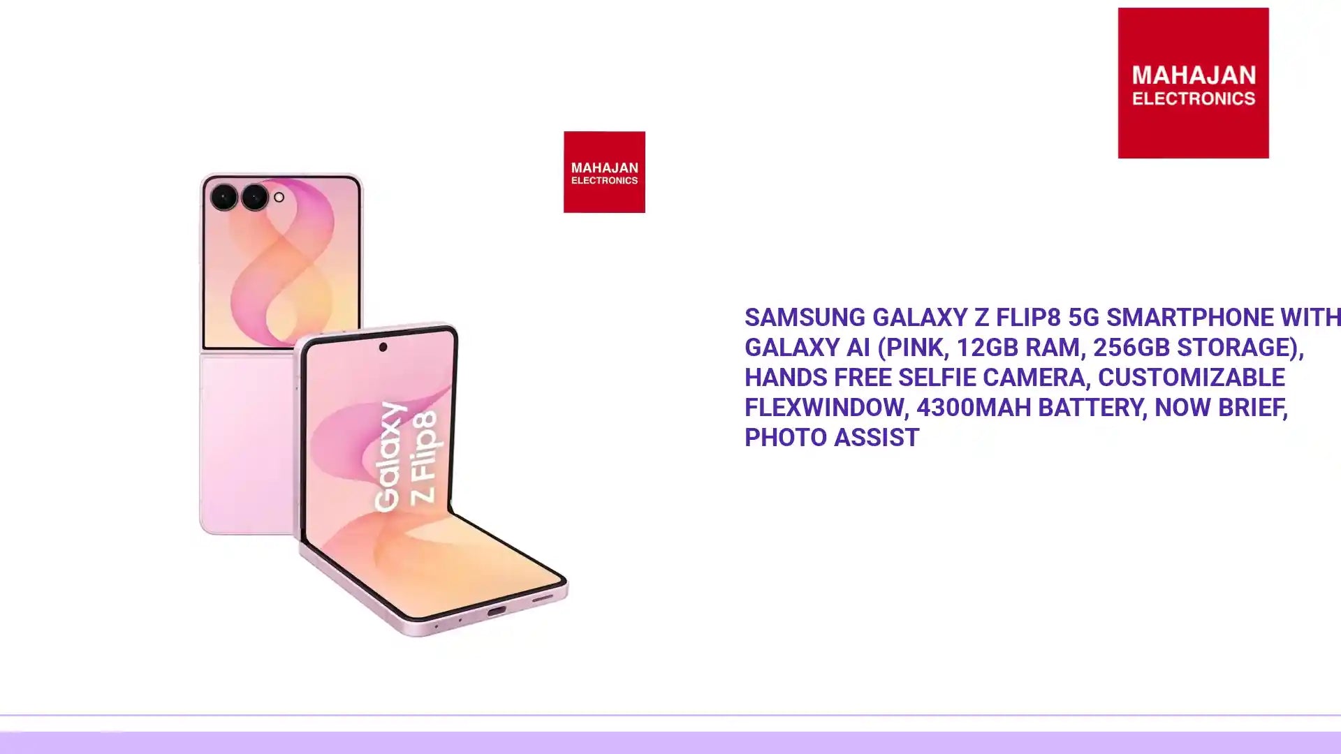 Samsung Galaxy Z Flip8 5G Smartphone with Galaxy AI (Pink, 12GB RAM, 256GB Storage), Hands Free Selfie Camera, Customizable FlexWindow, 4300mAh Battery, Now Brief, Photo Assist by@Outfy