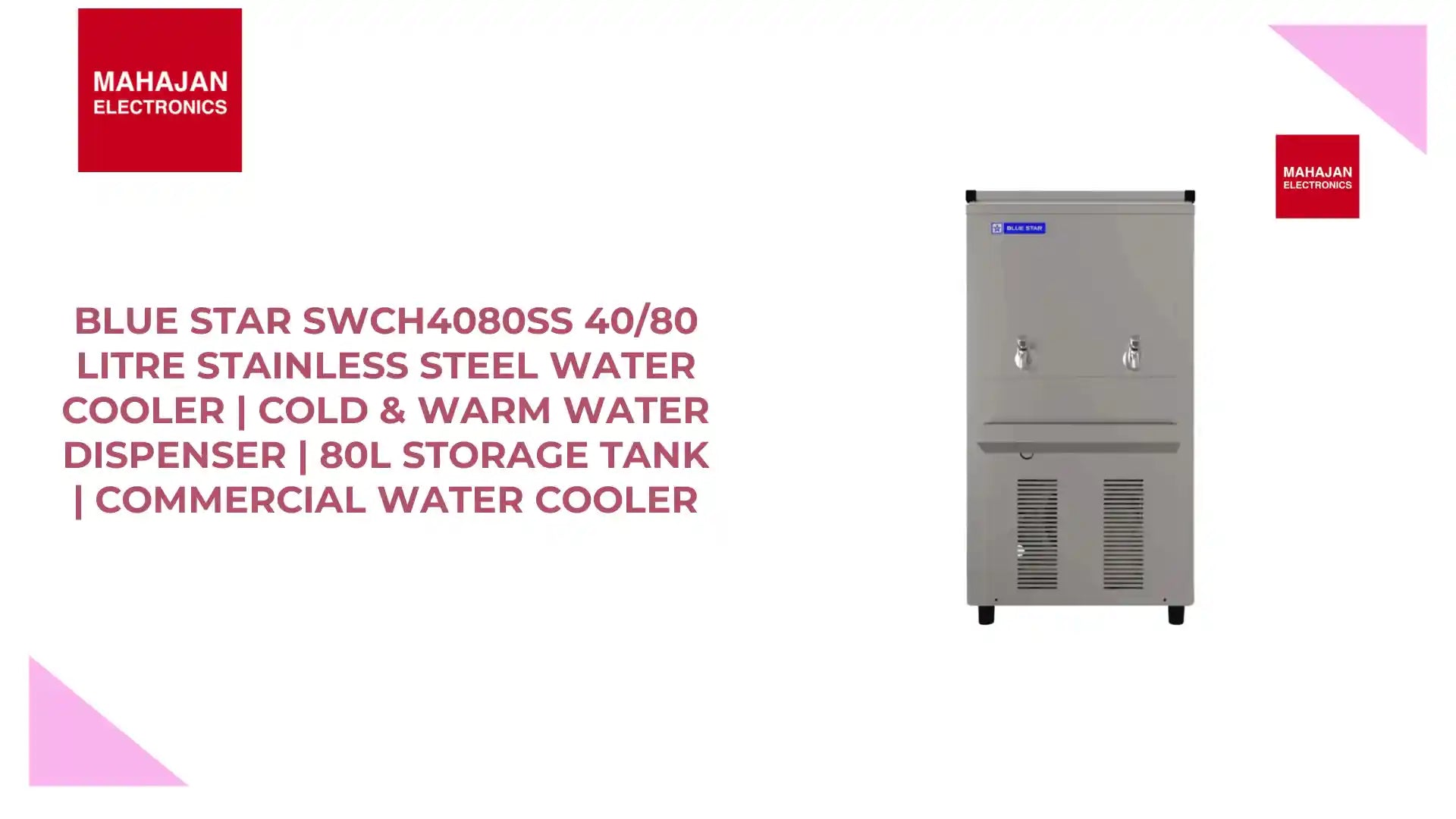 Blue Star SWCH4080SS 40/80 Litre Stainless Steel Water Cooler | Cold & Warm Water Dispenser | 80L Storage Tank | Commercial Water Cooler by@Outfy