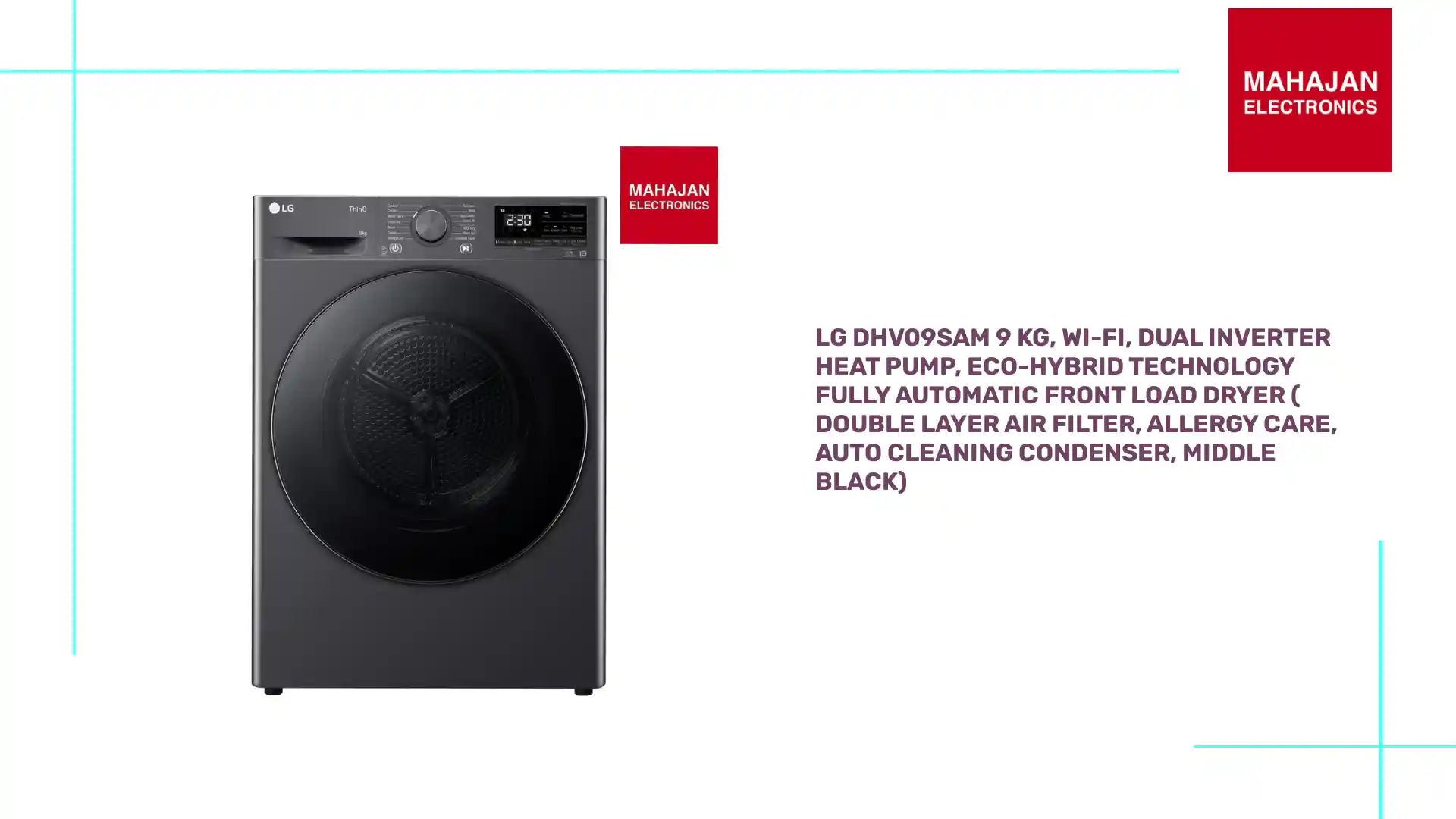 LG DHV09SAM 9 Kg, Wi-Fi, Dual Inverter Heat Pump, Eco-Hybrid Technology Fully Automatic Front Load Dryer ( Double Layer Air Filter, Allergy Care, Auto Cleaning Condenser, Middle Black) by@Outfy