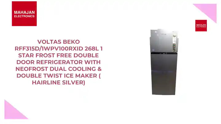 Voltas Beko RFF315D/1WPV100RXID 268L 1 Star Frost Free Double Door Refrigerator with NeoFrost Dual Cooling & Double Twist Ice Maker ( Hairline Silver ) by@Outfy