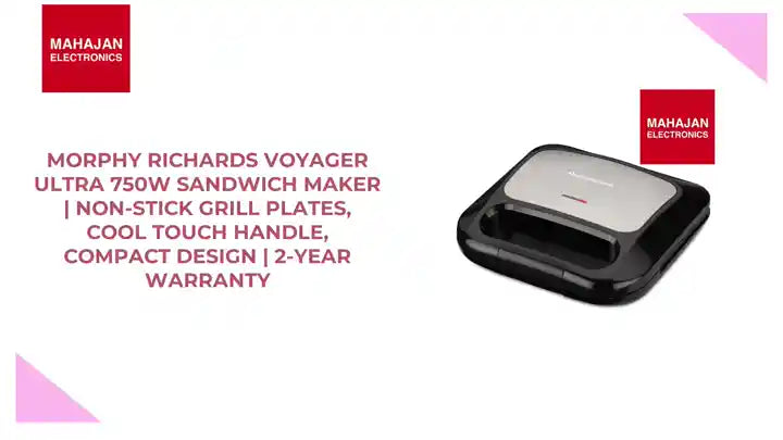 Morphy Richards Voyager Ultra 750W Sandwich Maker | Non-Stick Grill Plates, Cool Touch Handle, Compact Design | 2-Year Warranty by@Outfy