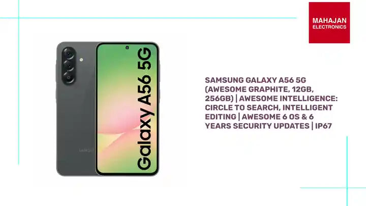 Samsung Galaxy A56 5G (Awesome Graphite, 12GB, 256GB) | Awesome Intelligence: Circle to Search, Intelligent Editing | Awesome 6 OS & 6 Years Security Updates | IP67 by@Outfy
