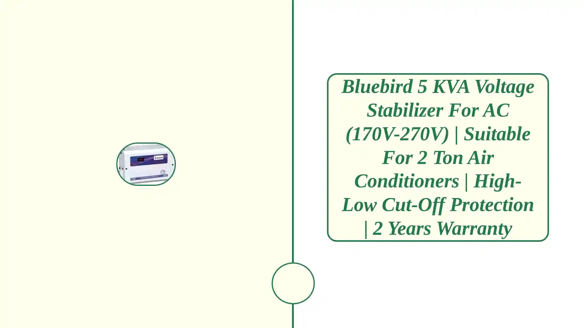 Bluebird 5 KVA Voltage Stabilizer for AC (170V-270V) | Suitable for 2 Ton Air Conditioners | High-Low Cut-Off Protection | 2 Years Warranty by@Outfy