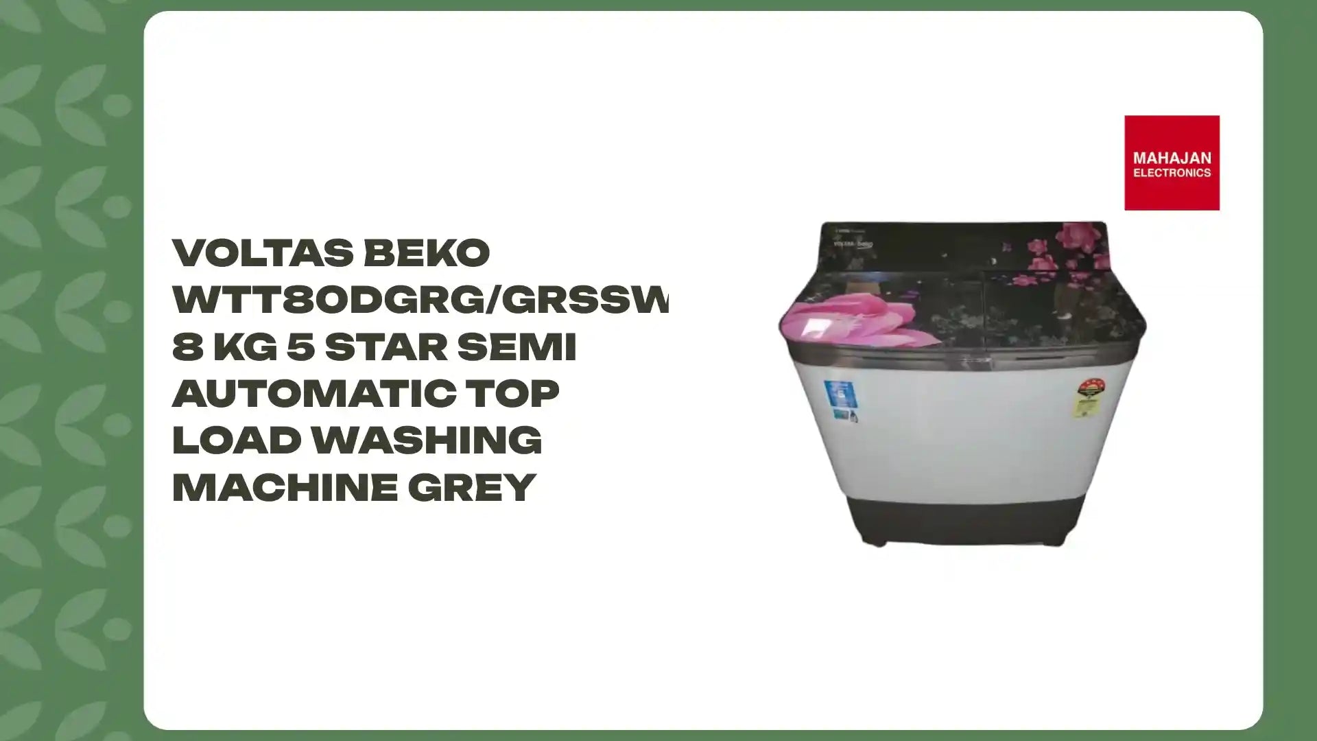 Voltas Beko WTT80DGRG/GRSSWH5GBDE 8 Kg 5 Star Semi Automatic Top Load Washing Machine Grey by@Outfy
