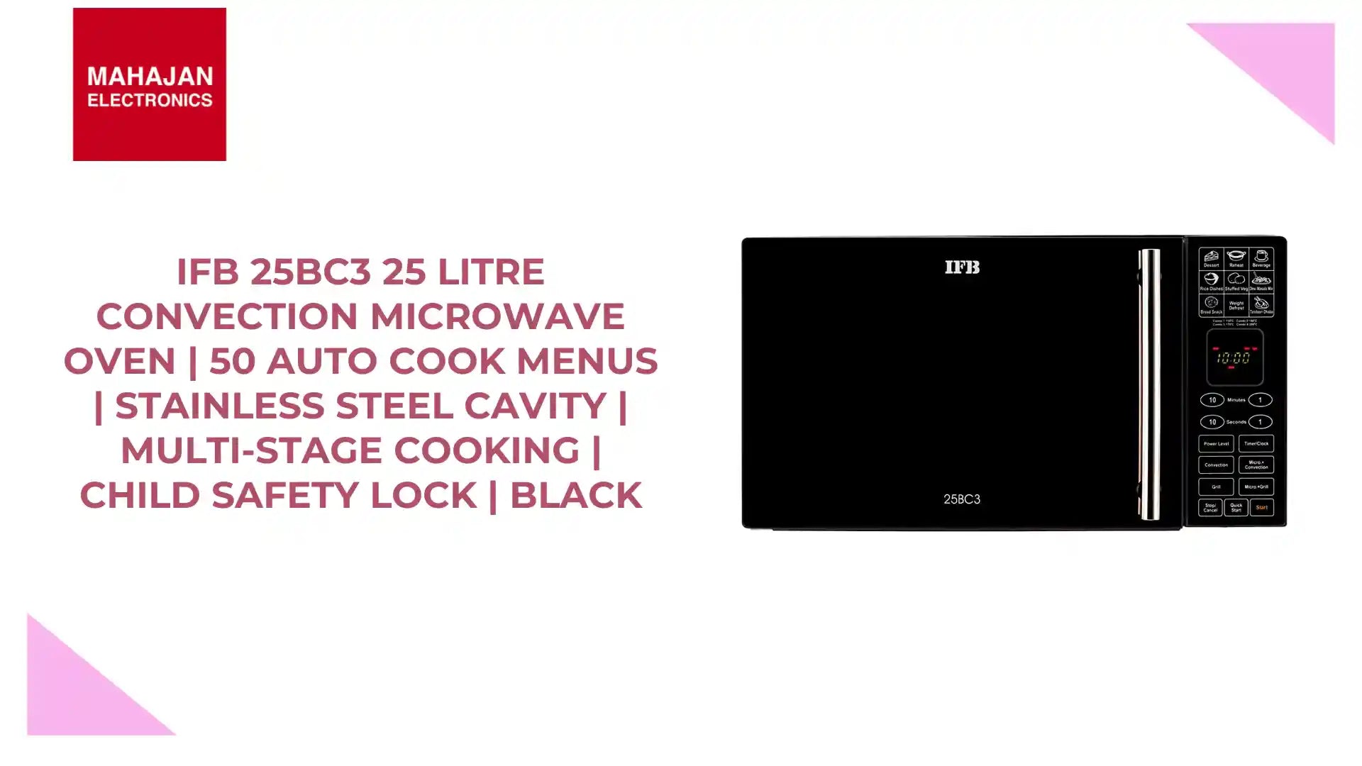 IFB 25BC3 25 Litre Convection Microwave Oven | 50 Auto Cook Menus | Stainless Steel Cavity | Multi-Stage Cooking | Child Safety Lock | Black by@Outfy