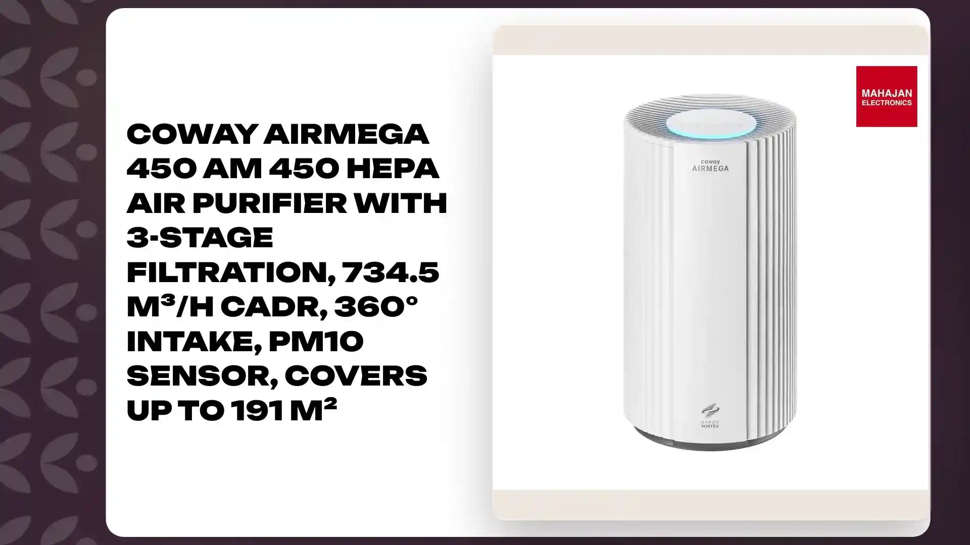Coway AirMega 450 AM 450 HEPA Air Purifier with 3-Stage Filtration, 734.5 m³/h CADR, 360° Intake, PM10 Sensor, Covers up to 191 m² by@Outfy