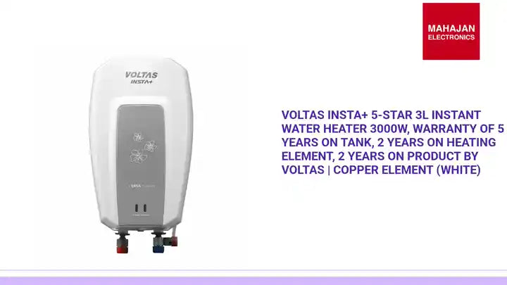 Voltas Insta+ 5-Star 3L Instant Water Heater 3000W, Warranty of 5 years on Tank, 2 Years on Heating Element, 2 Years on Product by Voltas | Copper Element (White) by@Outfy