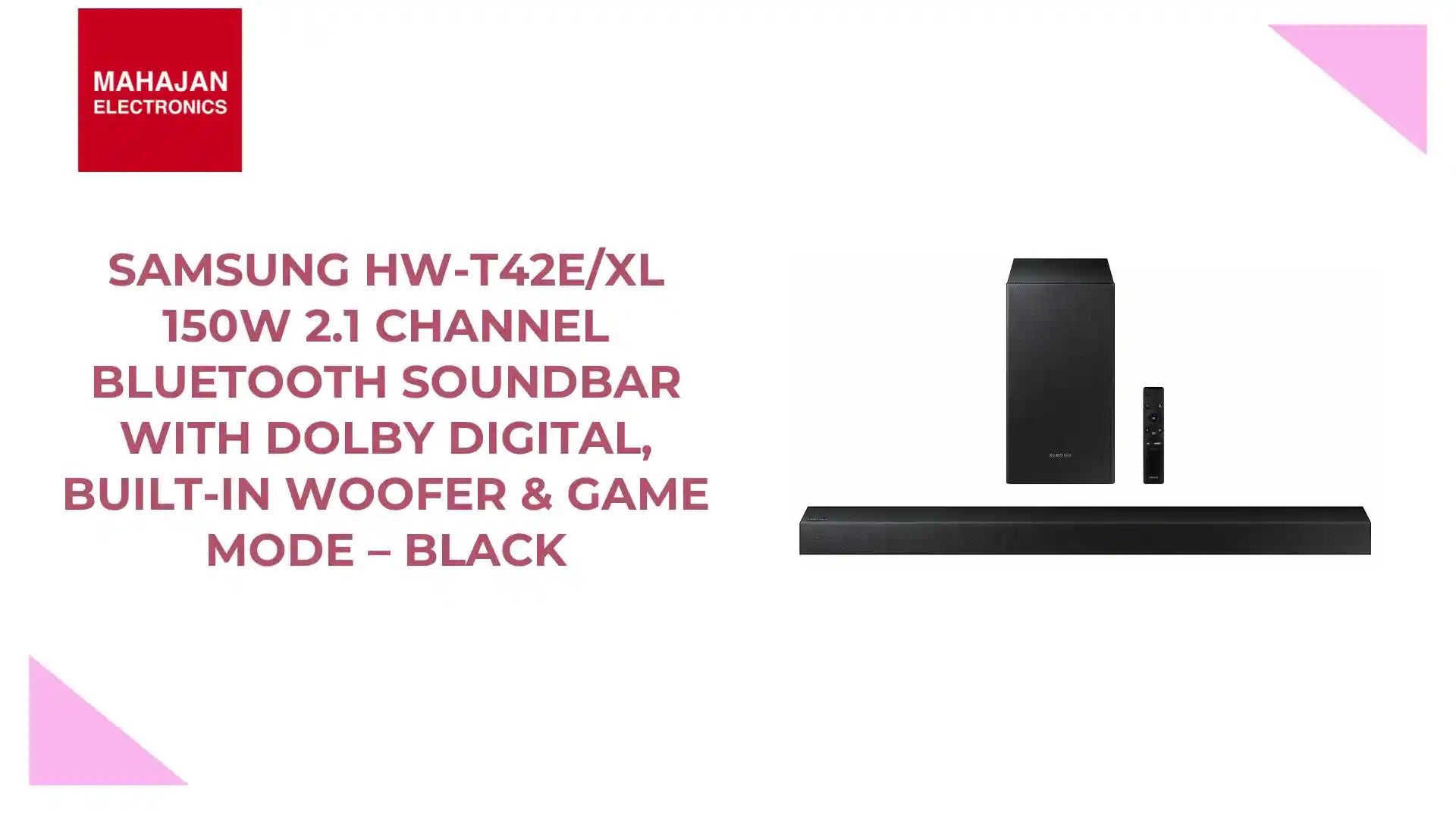 Samsung HW-T42E/XL 150W 2.1 Channel Bluetooth Soundbar with Dolby Digital, Built-in Woofer & Game Mode – Black by@Outfy