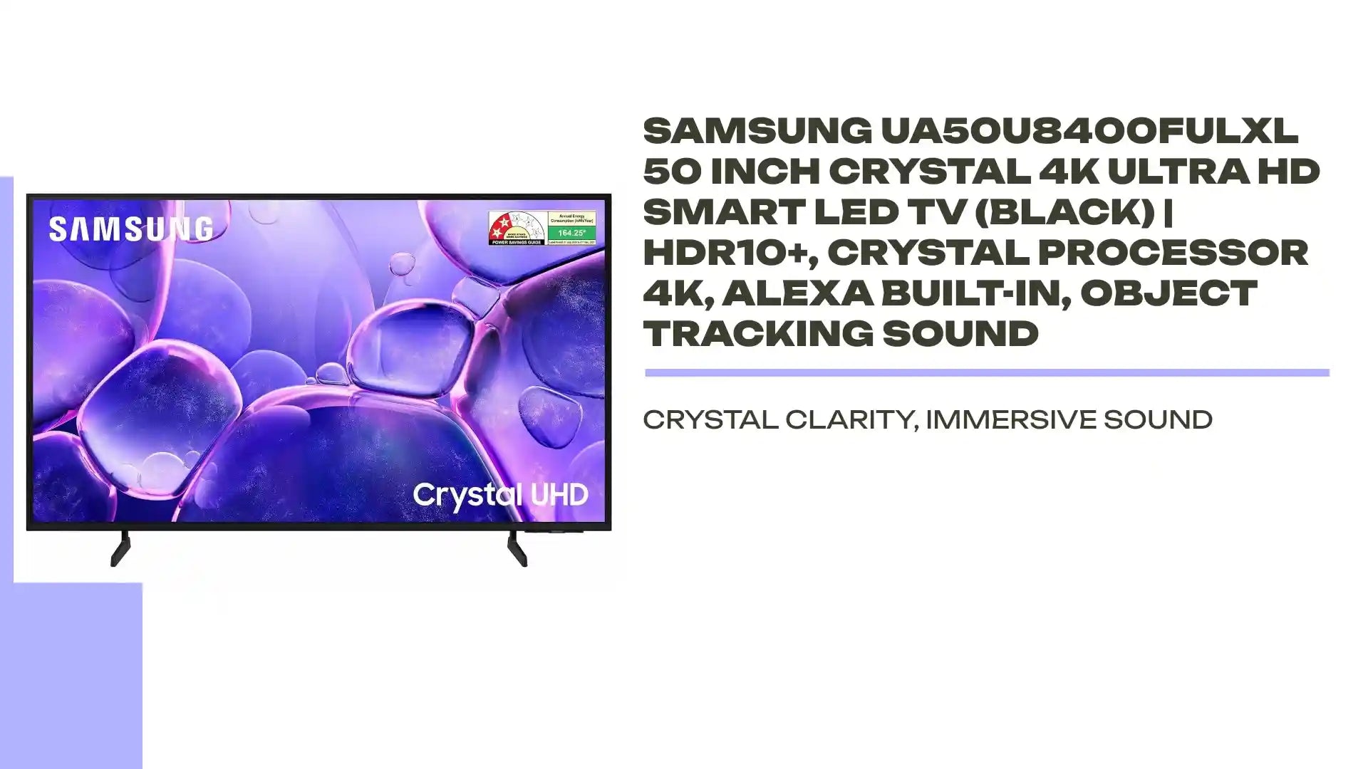 Samsung UA50U8400FULXL 50 Inch Crystal 4K Ultra HD Smart LED TV (Black) | HDR10+, Crystal Processor 4K, Alexa Built-In, Object Tracking Sound by@Outfy