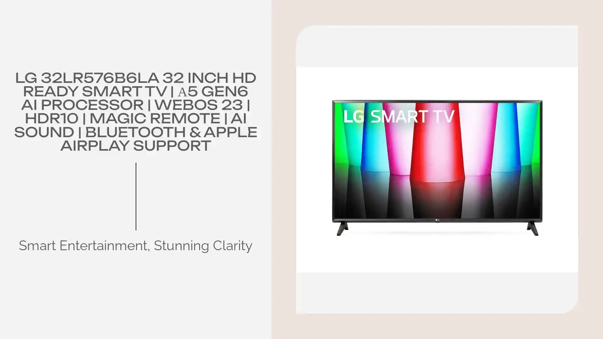 LG 32LR576B6LA 32 Inch HD Ready Smart TV | α5 Gen6 AI Processor | WebOS 23 | HDR10 | Magic Remote | AI Sound | Bluetooth & Apple AirPlay Support by@Outfy
