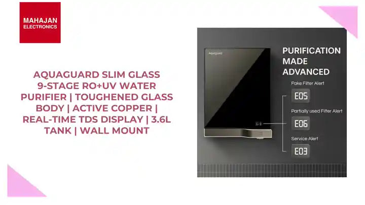 Aquaguard Slim Glass 9-Stage RO+UV Water Purifier | Toughened Glass Body | Active Copper | Real-Time TDS Display | 3.6L Tank | Wall Mount by@Outfy