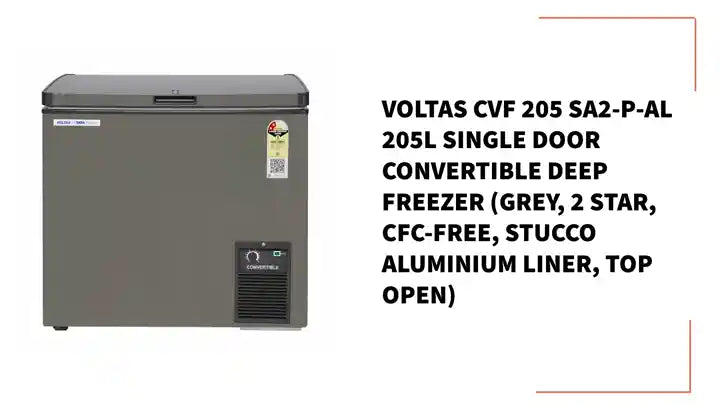Voltas CVF 205 SA2-P-AL 205L Single Door Convertible Deep Freezer (Grey, 2 Star, CFC-Free, Stucco Aluminium Liner, Top Open) by@Outfy