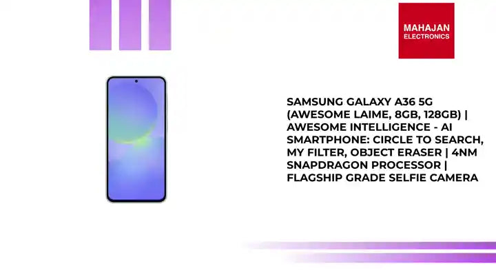 Samsung Galaxy A36 5G (Awesome Laime, 8GB, 128GB) | Awesome Intelligence - AI Smartphone: Circle to Search, My Filter, Object Eraser | 4nm Snapdragon Processor | Flagship Grade Selfie Camera by@Outfy