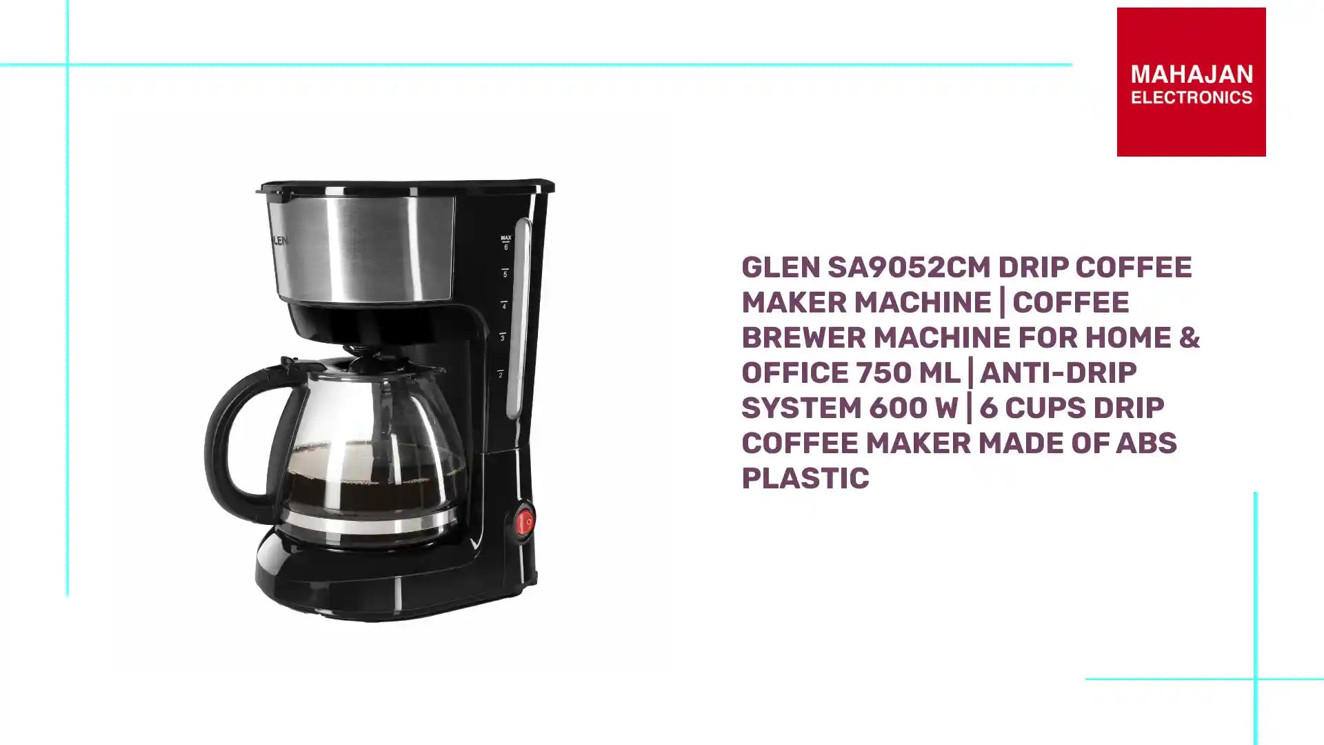 Glen SA9052CM Drip Coffee Maker Machine | Coffee Brewer Machine for Home & Office 750 ML | Anti-drip system 600 W | 6 Cups Drip Coffee Maker Made of ABS Plastic by@Outfy