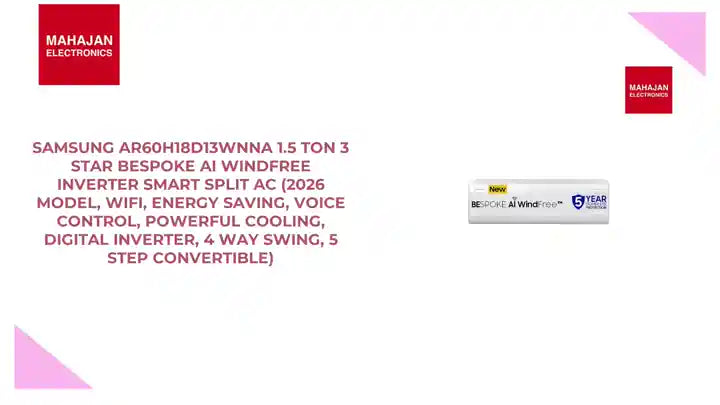 Samsung AR60H18D13WNNA 1.5 Ton 3 Star Bespoke AI WindFree Inverter Smart Split AC (2026 Model, WiFi, Energy Saving, Voice Control, Powerful Cooling, Digital Inverter, 4 Way swing, 5 Step Convertible) by@Outfy