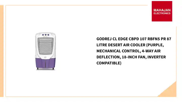 Godrej CL EDGE CBPD 107 RBFN5 PR 87 Litre Desert Air Cooler (Purple, Mechanical Control, 4-Way Air Deflection, 18-Inch Fan, Inverter Compatible) by@Outfy