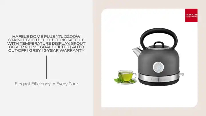 Hafele Dome Plus 1.7L 2200W Stainless Steel Electric Kettle with Temperature Display, Spout Cover & Lime Scale Filter | Auto Cut-Off | Grey | 2-Year Warranty by@Outfy