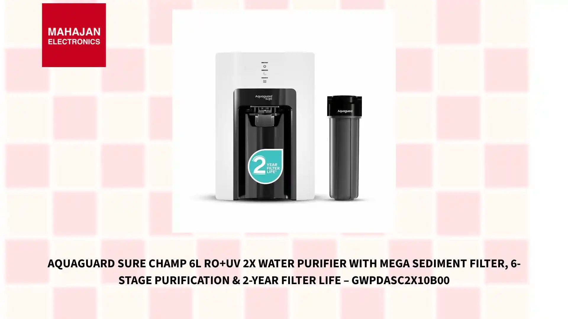 Aquaguard Sure Champ 6L RO+UV 2X Water Purifier with Mega Sediment Filter, 6-Stage Purification & 2-Year Filter Life – GWPDASC2X10B00 by@Outfy