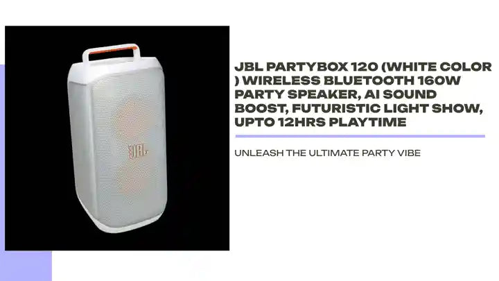 JBL Partybox 120 (White Color ) Wireless Bluetooth 160W Party Speaker, AI Sound Boost, Futuristic Light Show, Upto 12Hrs Playtime by@Outfy