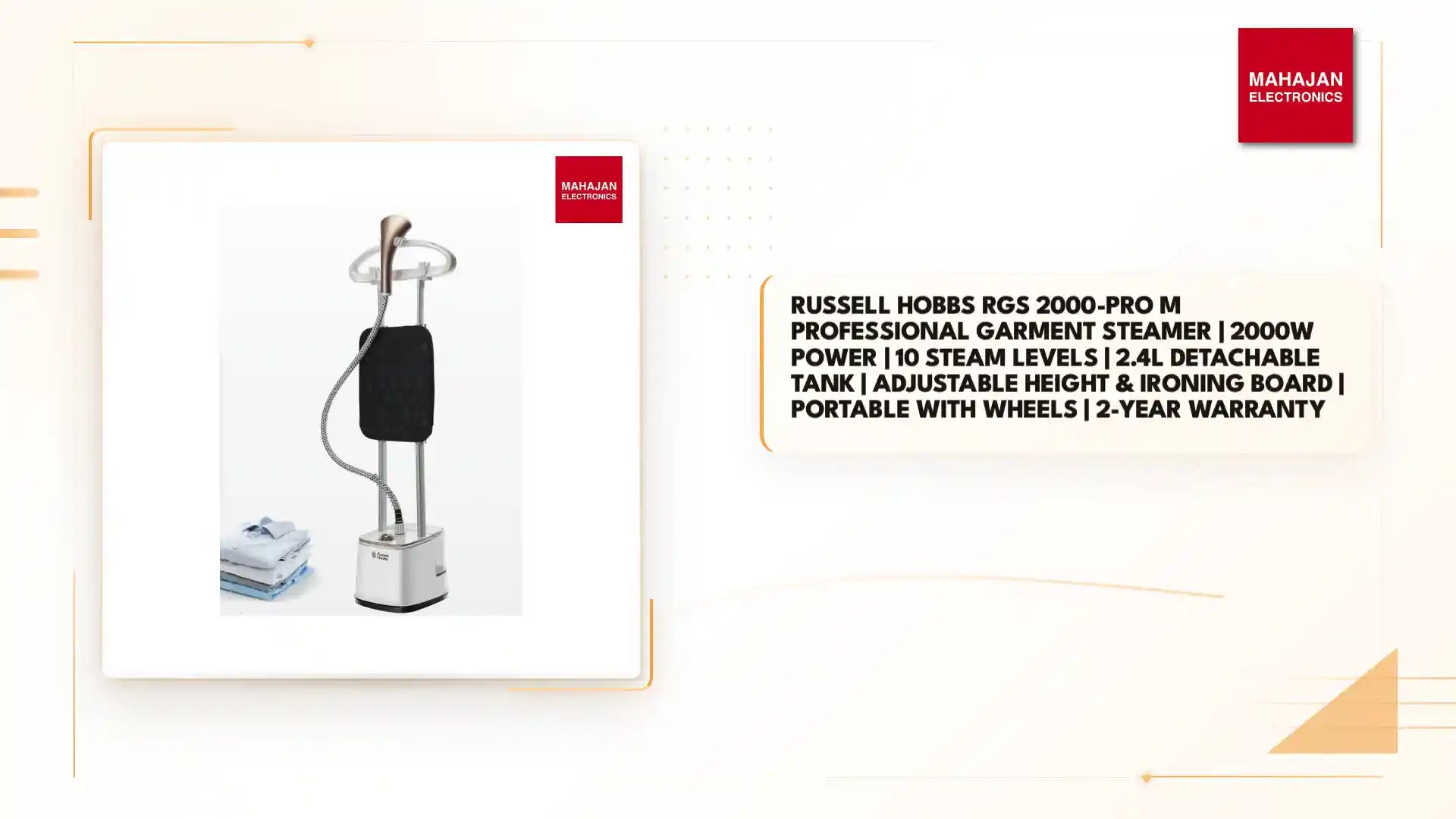 Russell Hobbs RGS 2000-Pro M Professional Garment Steamer | 2000W Power | 10 Steam Levels | 2.4L Detachable Tank | Adjustable Height & Ironing Board | Portable with Wheels | 2-Year Warranty by@Outfy