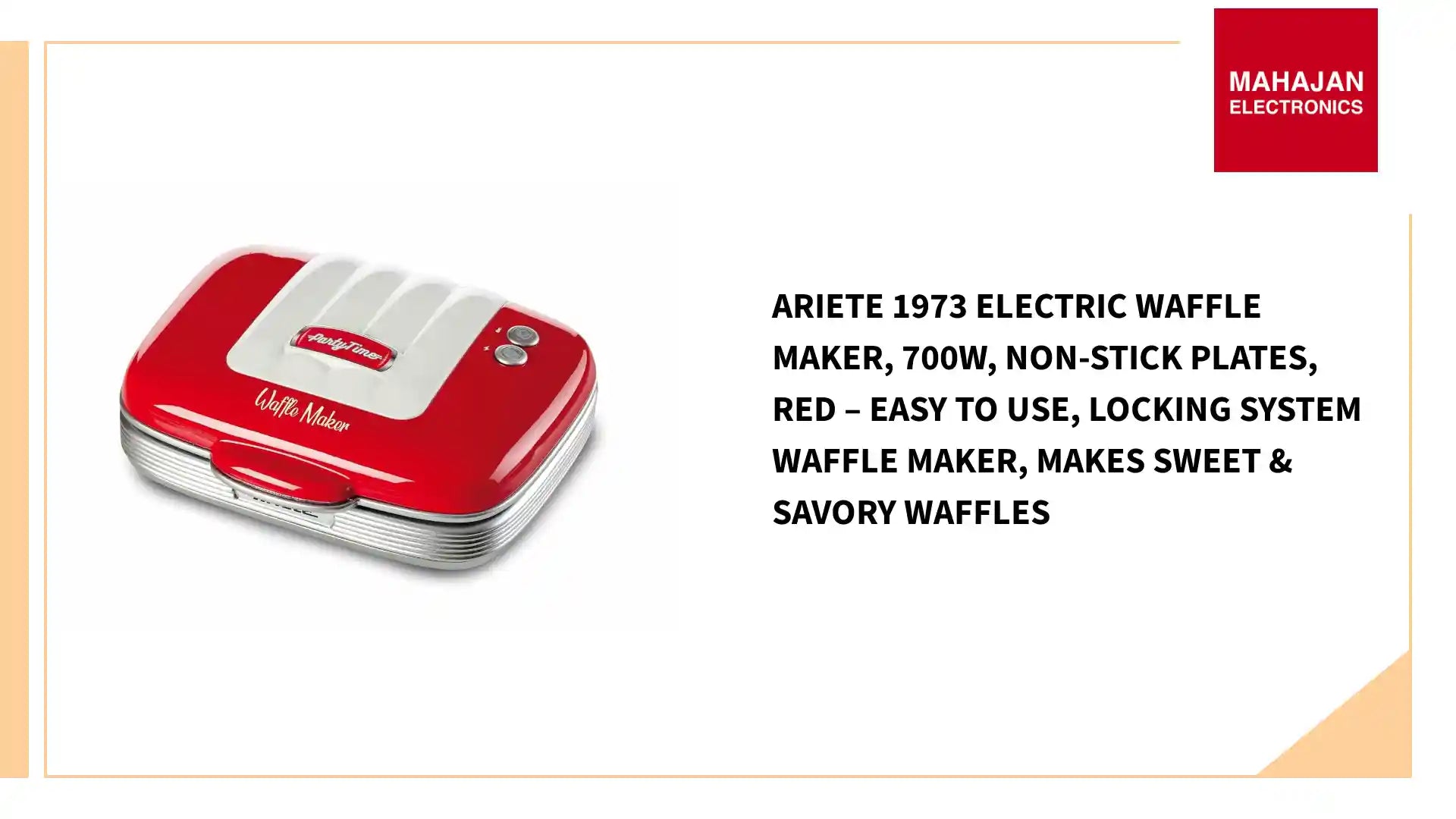 Ariete 1973 Electric Waffle Maker, 700W, Non-Stick Plates, Red – Easy to Use, Locking System Waffle Maker, Makes Sweet & Savory Waffles by@Outfy
