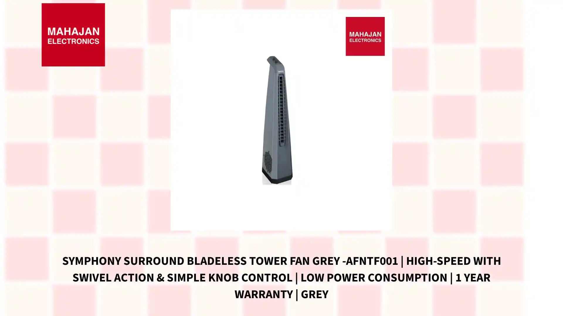 Symphony Surround Bladeless Tower Fan GREY -AFNTF001 | High-Speed with Swivel Action & Simple Knob Control | Low Power Consumption | 1 Year Warranty | Grey by@Outfy