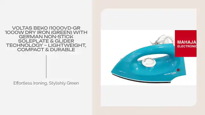 Voltas Beko I1000VD-GR 1000W Dry Iron (Green) with German Non-Stick Soleplate & Glider Technology – Lightweight, Compact & Durable by@Outfy