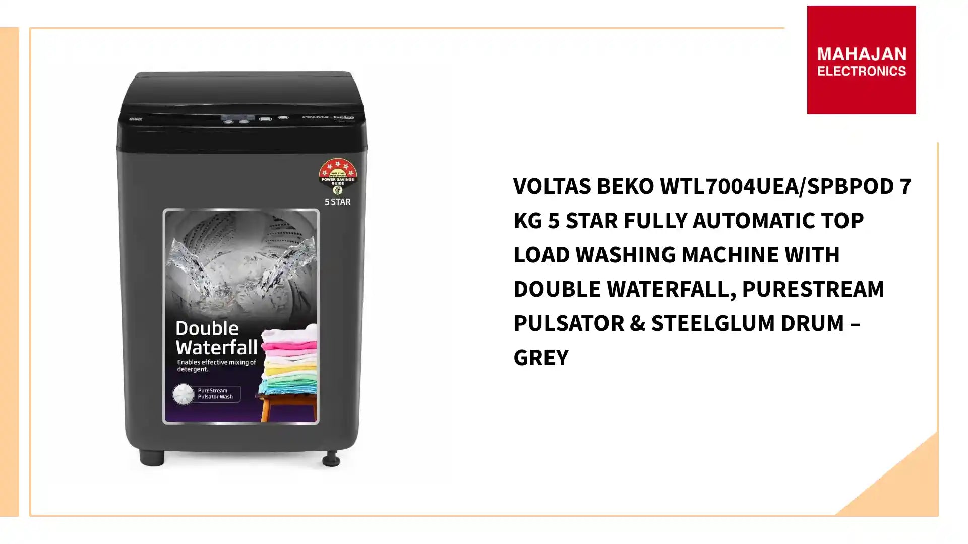 Voltas Beko WTL7004UEA/SPBPOD 7 Kg 5 Star Fully Automatic Top Load Washing Machine with Double Waterfall, Purestream Pulsator & SteelGlum Drum – Grey by@Outfy