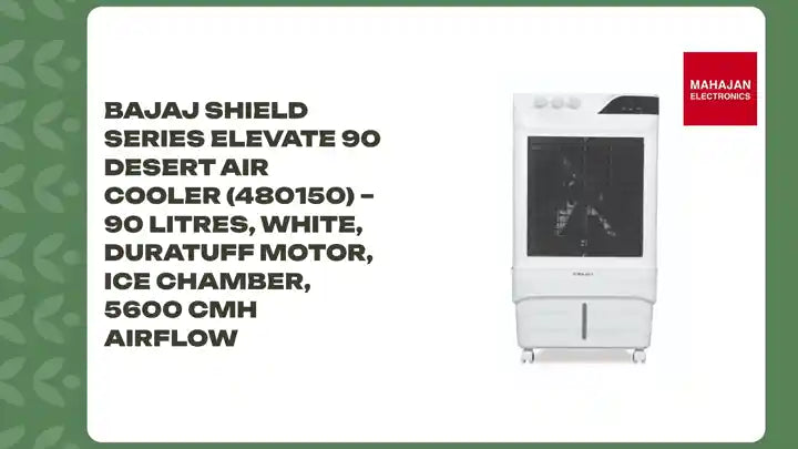 Bajaj Shield Series Elevate 90 Desert Air Cooler (480150) – 90 Litres, White, DuraTuff Motor, Ice Chamber, 5600 CMH Airflow by@Outfy