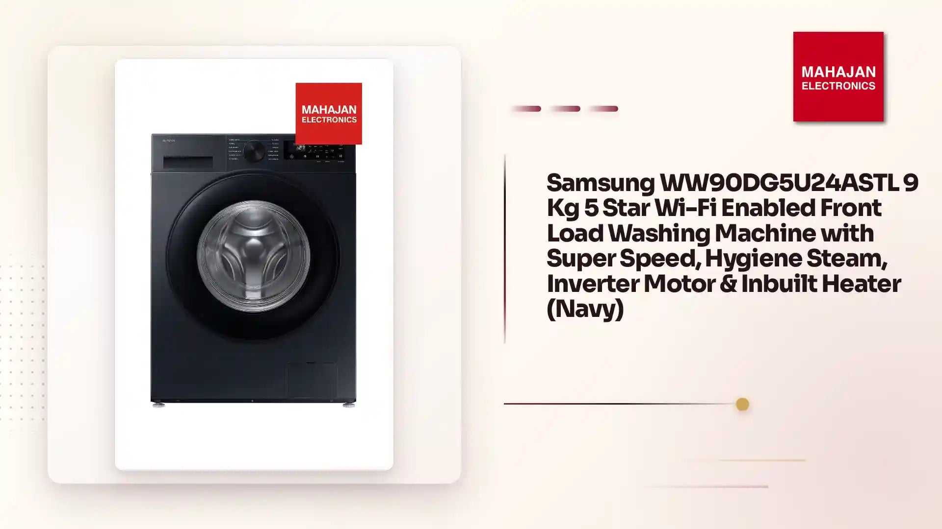 Samsung WW90DG5U24ASTL 9 Kg 5 Star Wi-Fi Enabled Front Load Washing Machine with Super Speed, Hygiene Steam, Inverter Motor & Inbuilt Heater (Navy) by@Outfy