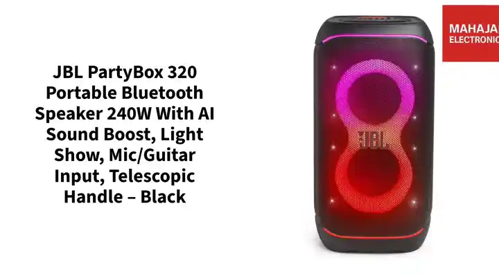 JBL PartyBox 320 Portable Bluetooth Speaker 240W with AI Sound Boost, Light Show, Mic/Guitar Input, Telescopic Handle – Black by@Outfy