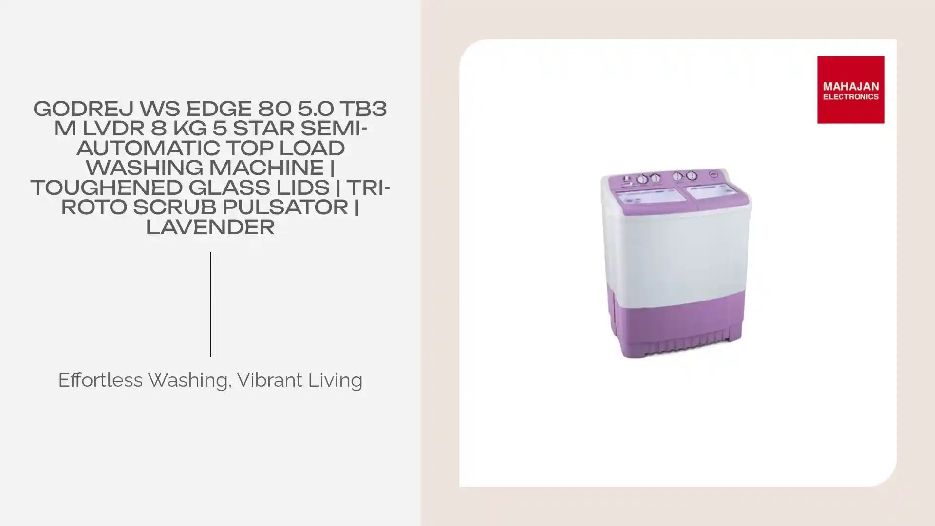 Godrej WS EDGE 80 5.0 TB3 M LVDR 8 Kg 5 Star Semi-Automatic Top Load Washing Machine | Toughened Glass Lids | Tri-Roto Scrub Pulsator | Lavender by@Outfy