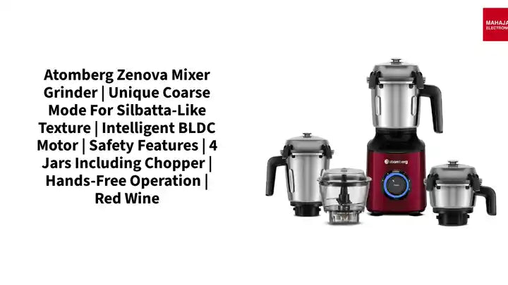 Atomberg Zenova Mixer Grinder | Unique Coarse Mode for Silbatta-like Texture | Intelligent BLDC Motor | Safety Features | 4 Jars including Chopper | Hands-Free Operation | Red Wine by@Outfy