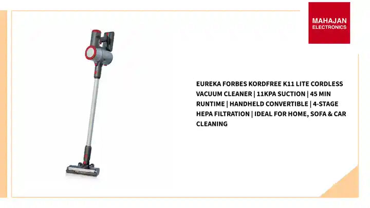 Eureka Forbes Kordfree K11 Lite Cordless Vacuum Cleaner | 11KPa Suction | 45 Min Runtime | Handheld Convertible | 4-Stage HEPA Filtration | Ideal for Home, Sofa & Car Cleaning by@Outfy