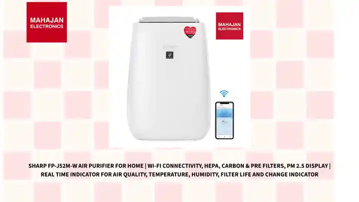 SHARP FP-J52M-W Air Purifier for Home | Wi-Fi Connectivity, HEPA, Carbon & Pre Filters, PM 2.5 Display | Real Time Indicator for Air Quality, Temperature, Humidity, Filter Life and Change Indicator by@Outfy