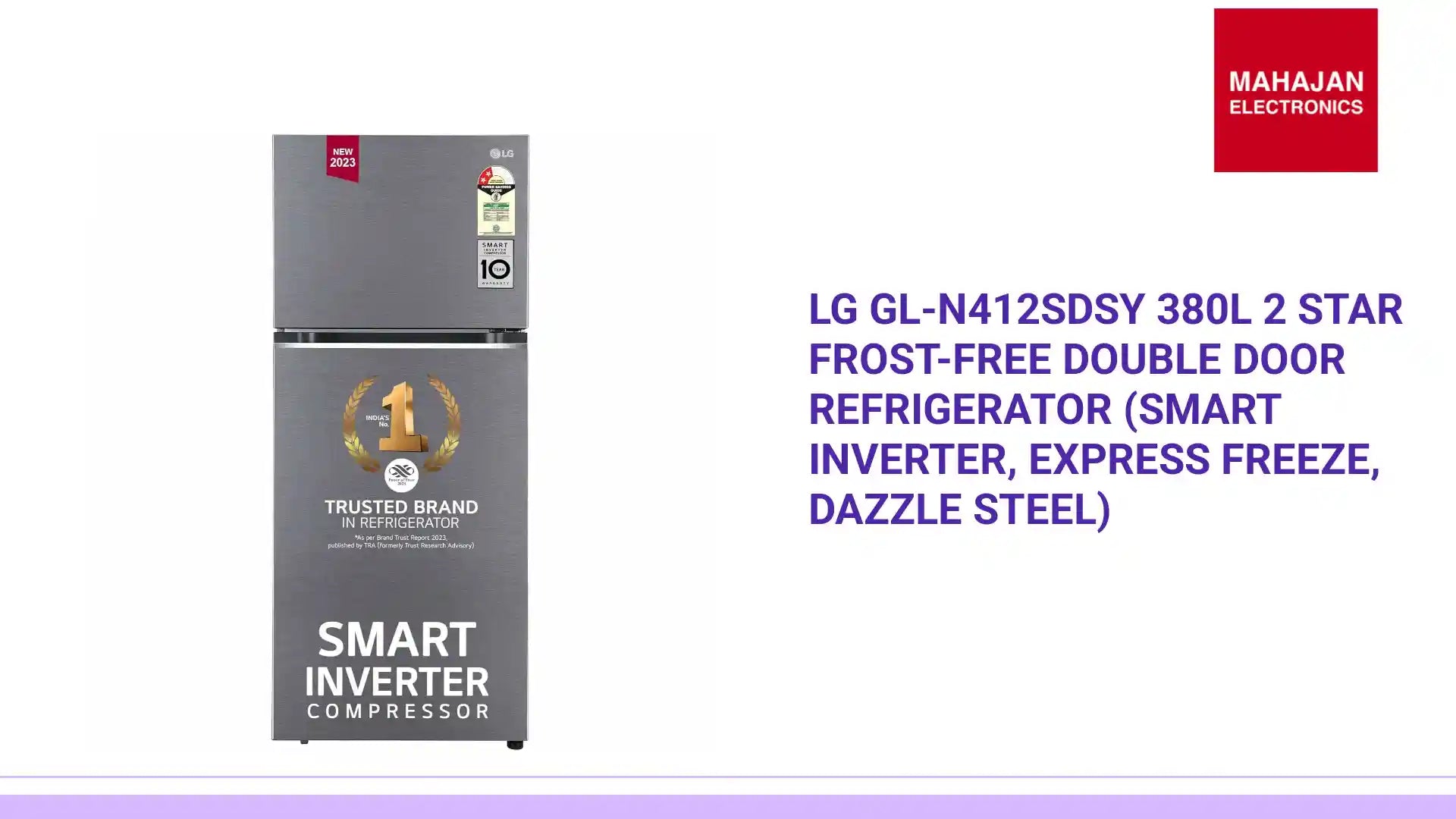 LG GL-N412SDSY 380L 2 Star Frost-Free Double Door Refrigerator (Smart Inverter, Express Freeze, Dazzle Steel) by@Outfy