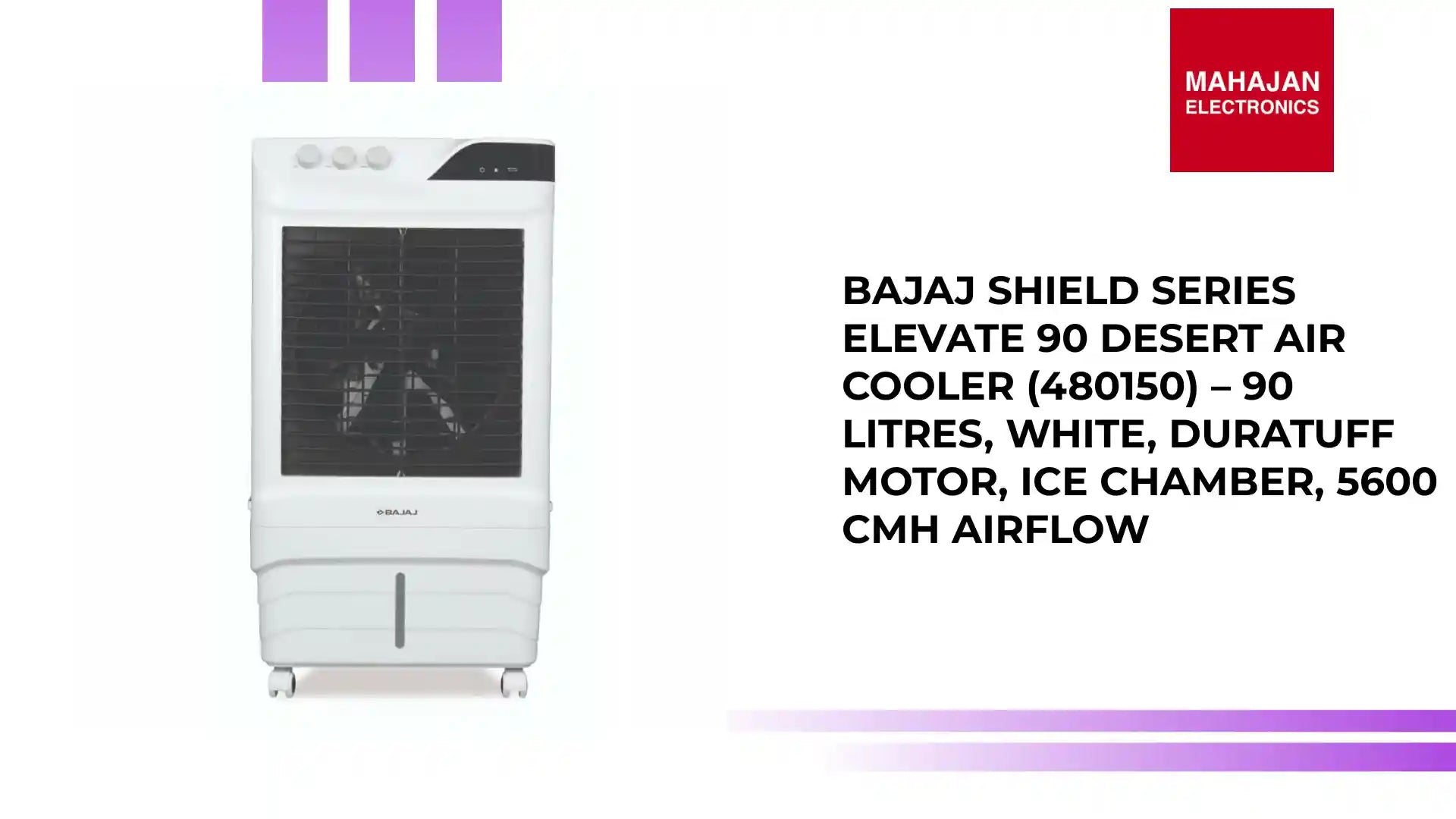Bajaj Shield Series Elevate 90 Desert Air Cooler (480150) – 90 Litres, White, DuraTuff Motor, Ice Chamber, 5600 CMH Airflow by@Outfy