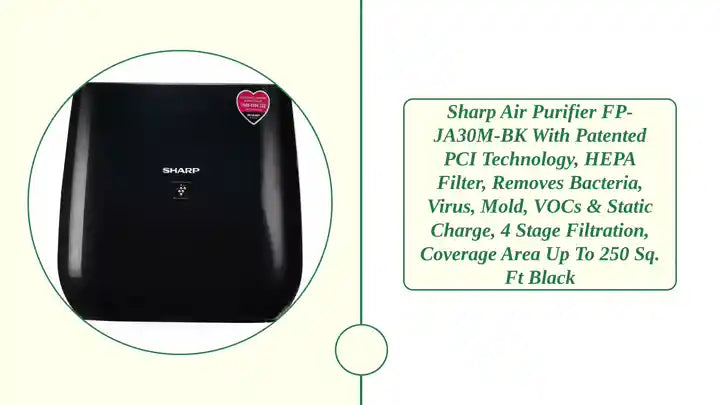 Sharp Air Purifier FP-JA30M-BK with Patented PCI Technology, HEPA Filter, Removes Bacteria, Virus, Mold, VOCs & Static charge, 4 Stage Filtration, Coverage Area Up To 250 Sq. Ft Black by@Outfy