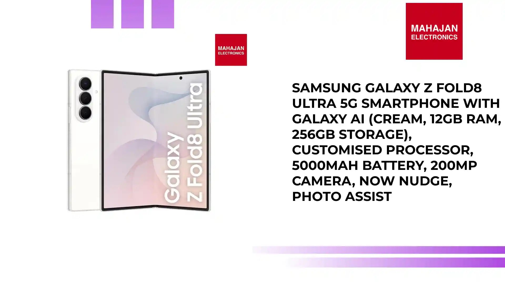 Samsung Galaxy Z Fold8 Ultra 5G Smartphone with Galaxy AI (Cream, 12GB RAM, 256GB Storage), Customised Processor, 5000mAh Battery, 200MP Camera, Now Nudge, Photo Assist by@Outfy