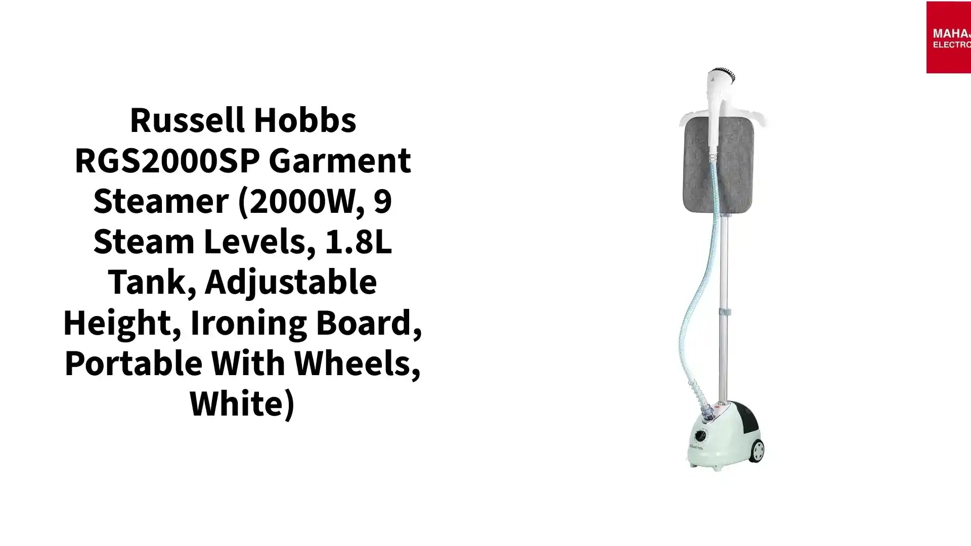 Russell Hobbs RGS2000SP Garment Steamer (2000W, 9 Steam Levels, 1.8L Tank, Adjustable Height, Ironing Board, Portable with Wheels, White) by@Outfy