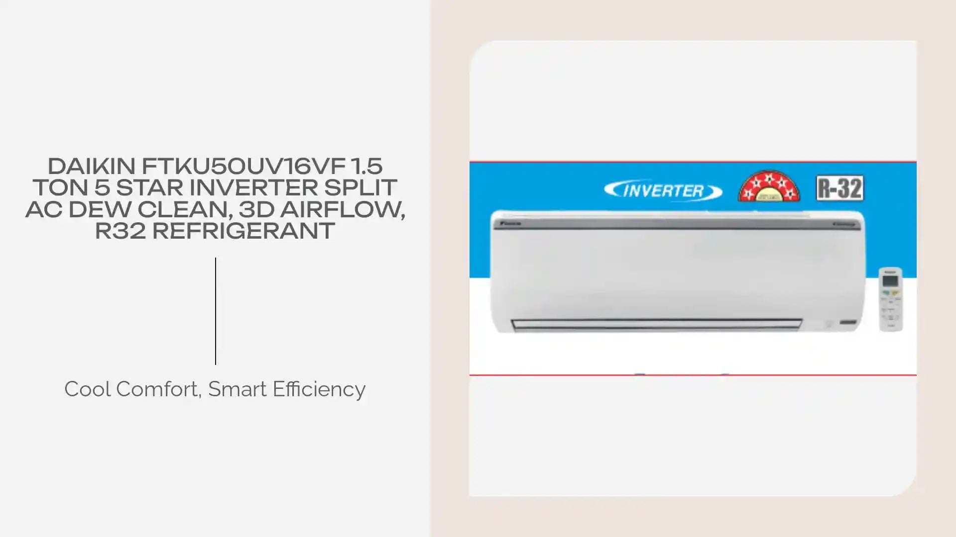 Daikin FTKU50UV16VF 1.5 Ton 5 Star Inverter Split AC Dew Clean, 3D Airflow, R32 Refrigerant by@Outfy